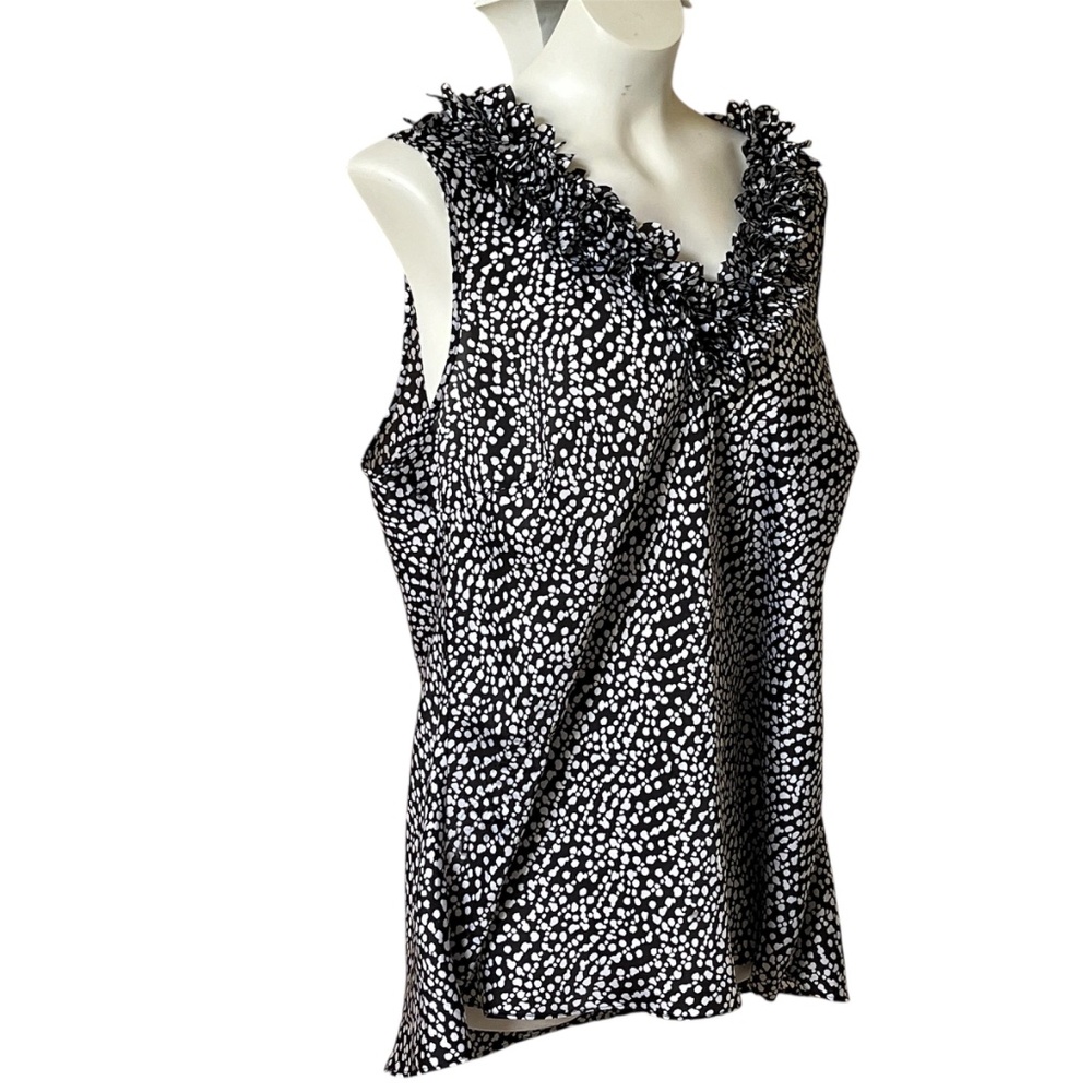 Black White Polka Dot Speckled Ruffle Sleeveless Blouse Top Spense Plus Size 1X